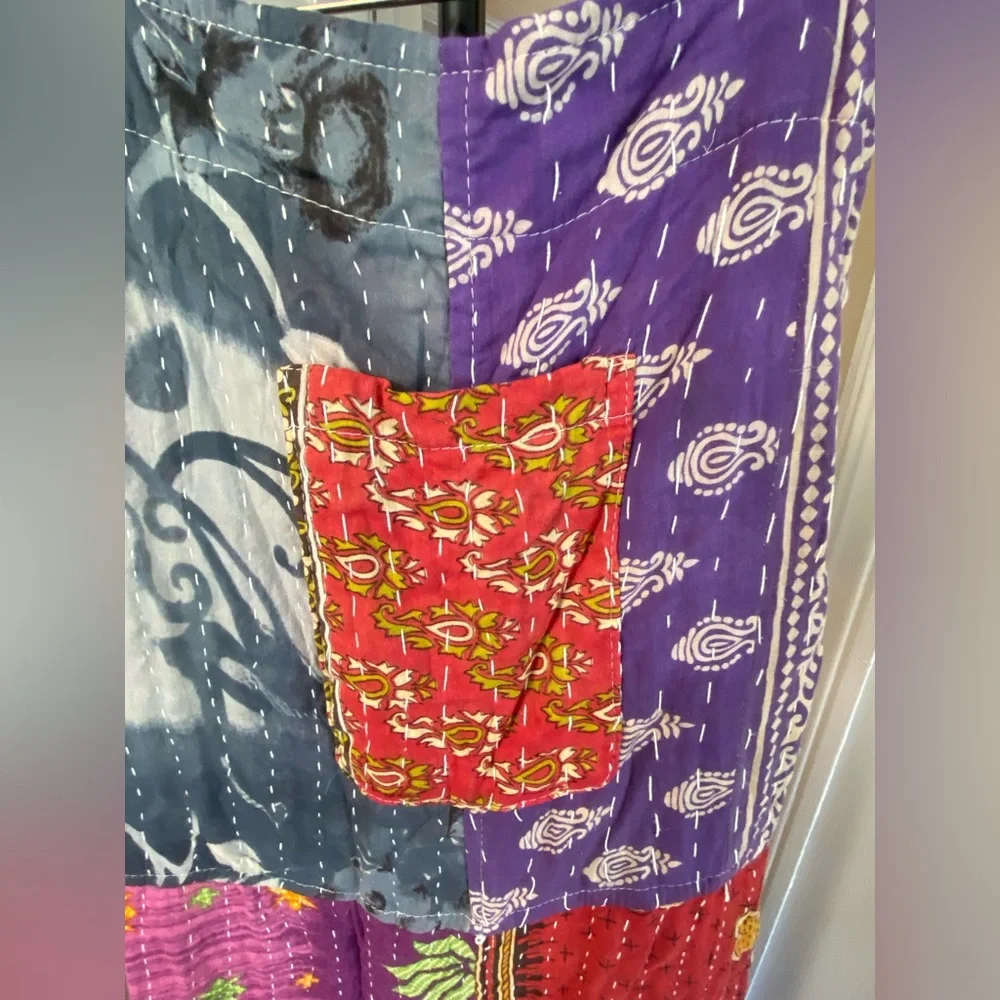 NWT• Reversible Kantha Patchwork Overalls • Handmade Artisan Boho •One-of-a-Kind - Picture 7 of 8